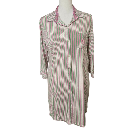 Ralph Lauren Other - Lauren Ralph Lauren Pajama Womens Size L Pink Green Striped Gown Long Sleeve